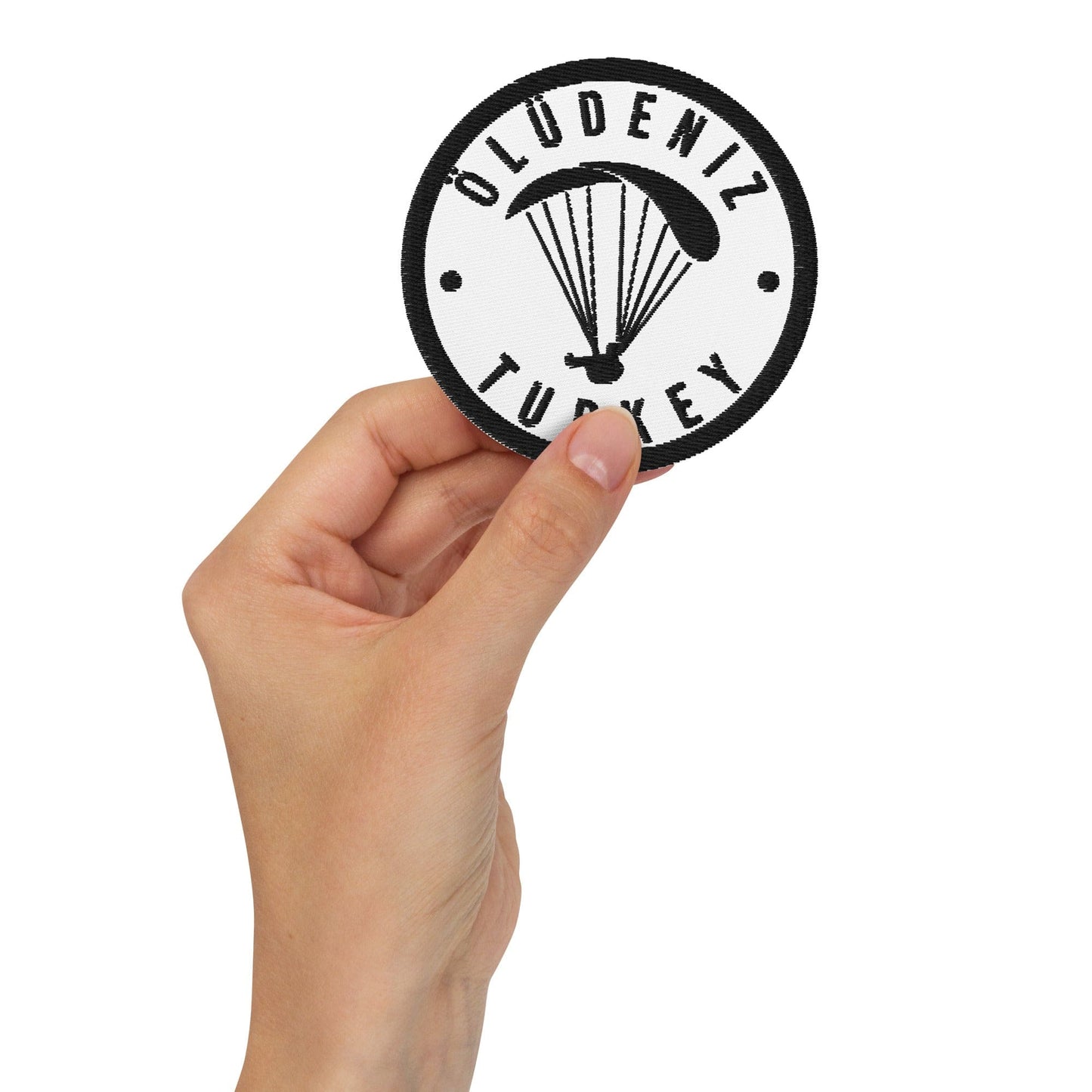 LAUNCH & FLIGHT CO. White Ölüdeniz Patch | Paragliding Embroidered 3″ Badge