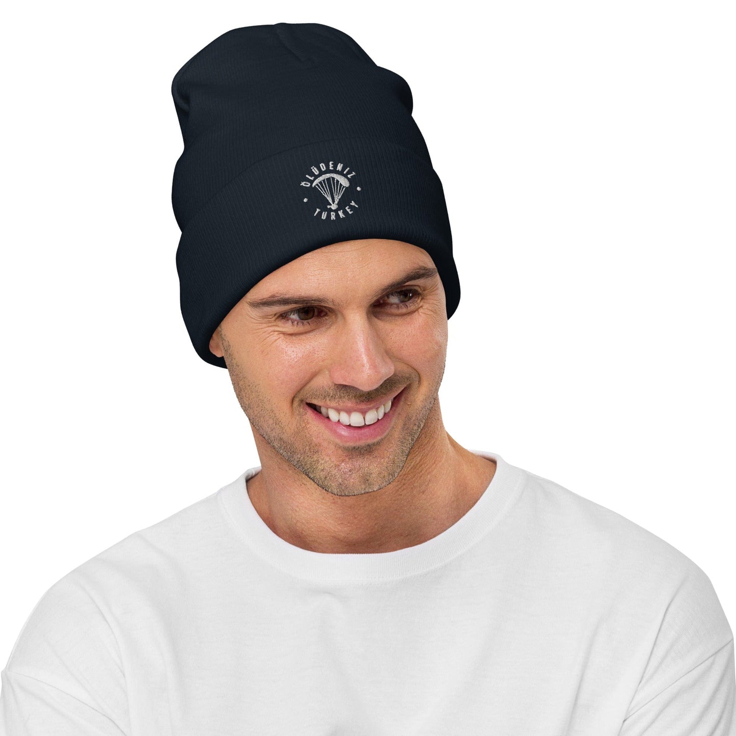 LAUNCH & FLIGHT CO. EMBROIDERY Navy Ölüdeniz Beanie | Paragliding Embroidered Hat