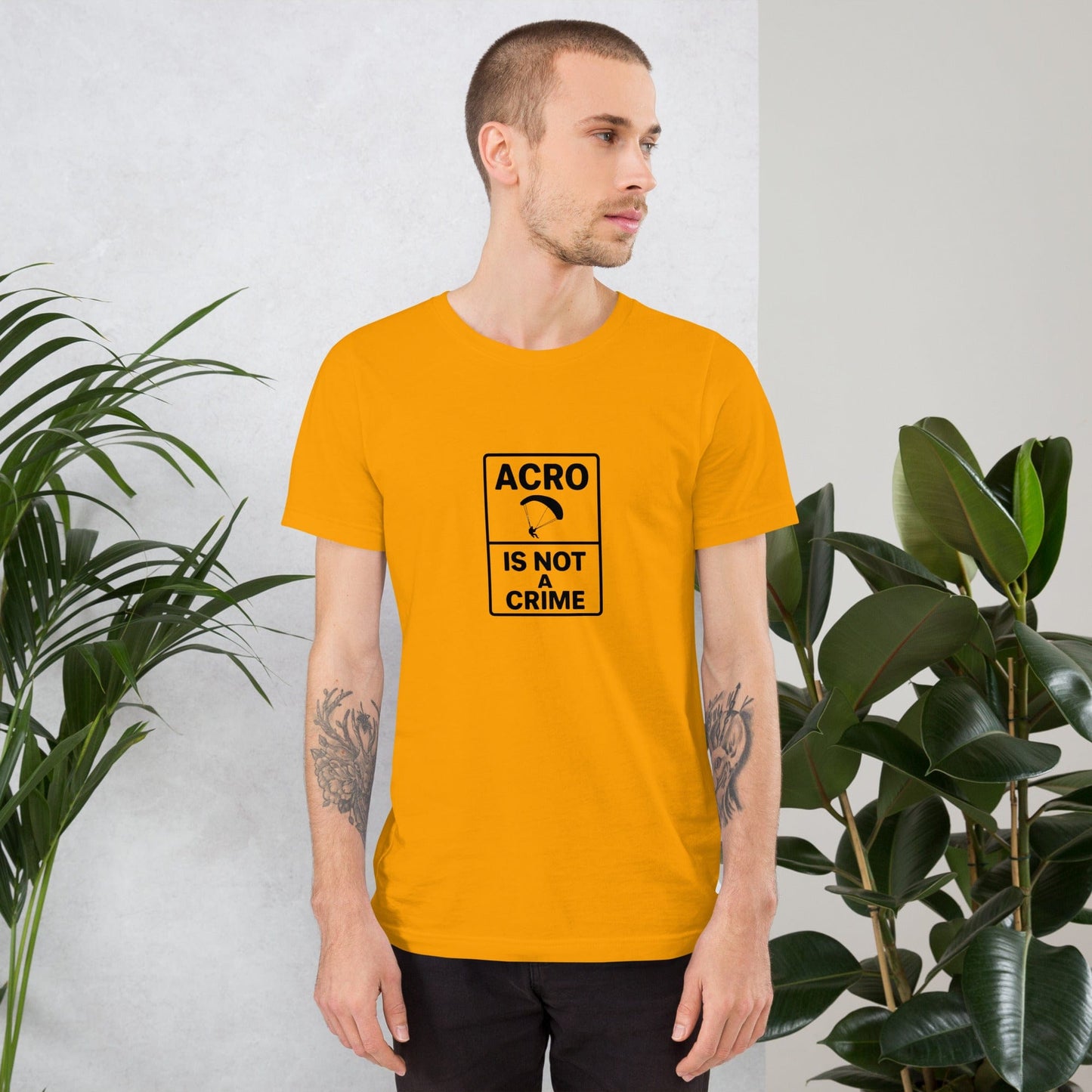 LAUNCH & FLIGHT CO. T-SHIRT Gold / S Acro Is Not a Crime Tee | No Waiting, No Apologies