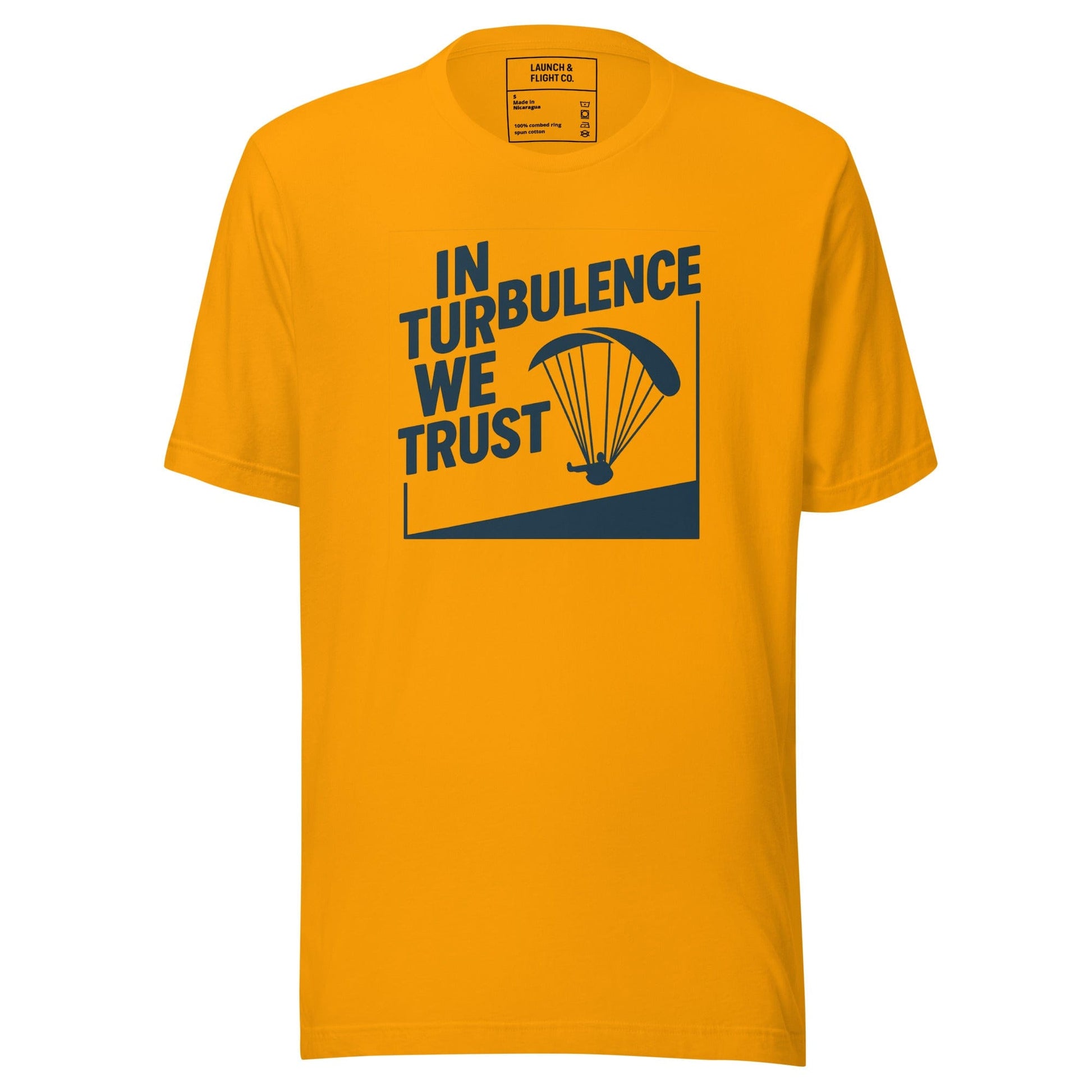 LAUNCH & FLIGHT CO. T-SHIRT Gold / S In Turbulence We Trust | Certified Bumpy Since Forever
