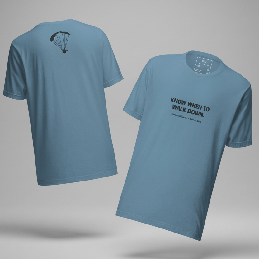 LAUNCH & FLIGHT CO. T-SHIRT Know When to Walk Down Paragliding T-Shirt | Pilot Wisdom Tee