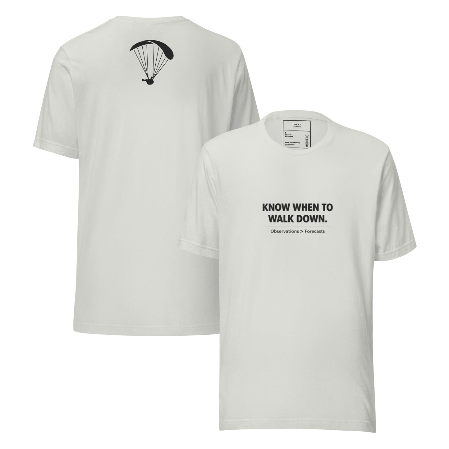 LAUNCH & FLIGHT CO. T-SHIRT Silver / S Know When to Walk Down Paragliding T-Shirt | Pilot Wisdom Tee